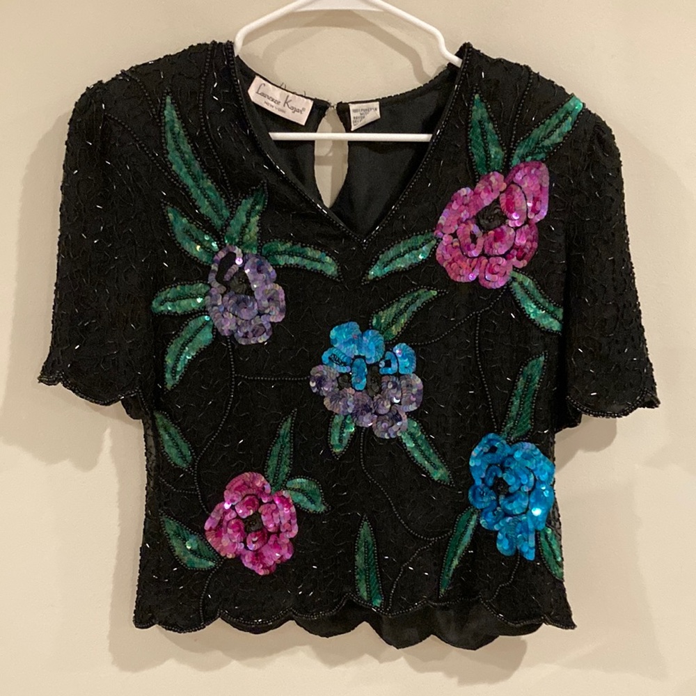 Laurence Kazar Silk Blouse with floral Sequin Embellishments PL